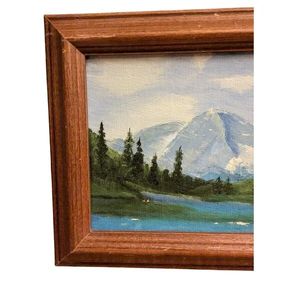 Original Mountain Landscape Painting In Wood Frame 6.75" x 8.75" Signed By Artis - Picture 6 of 12